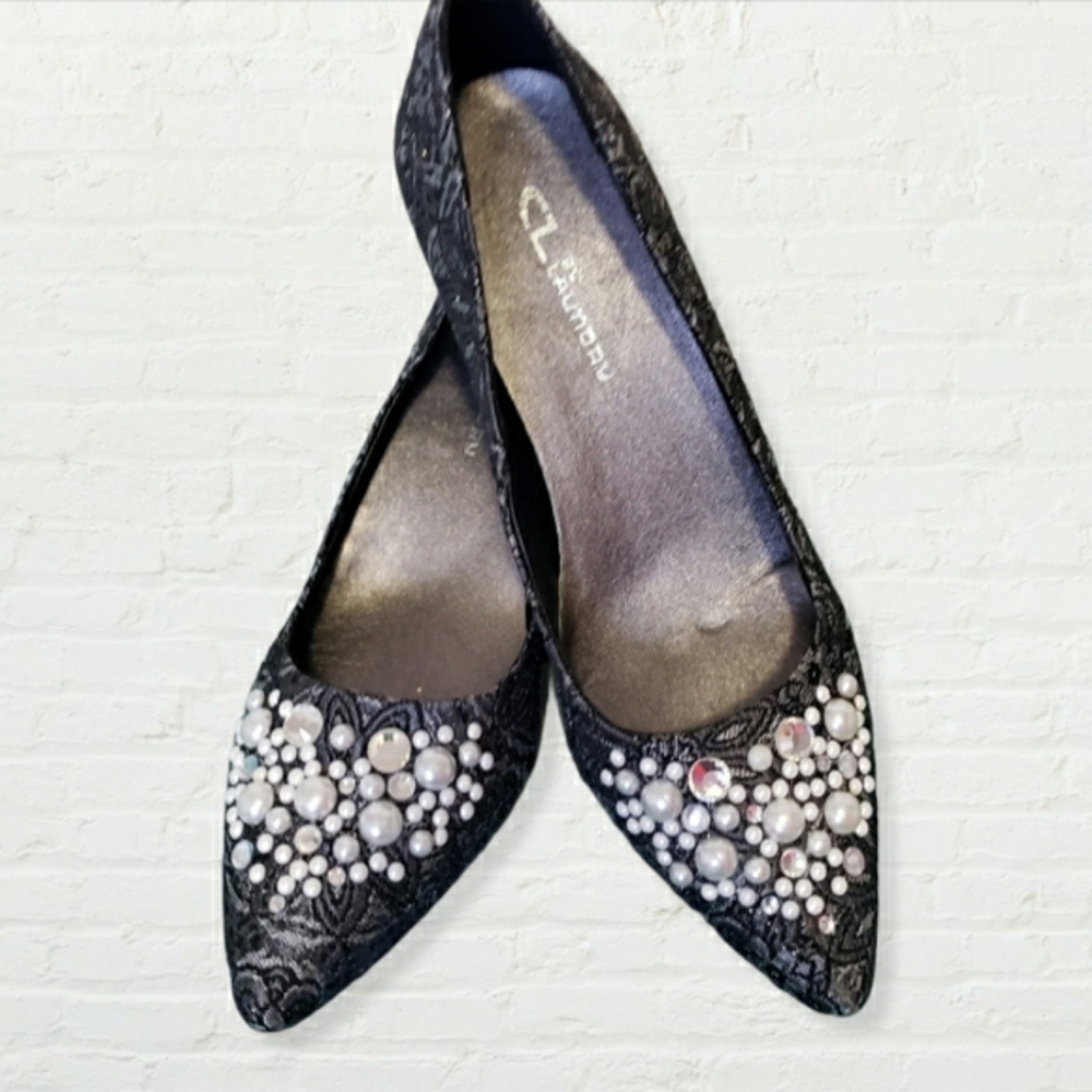 CL by Laundry size 7 rhinestone upper silver black gray high heels